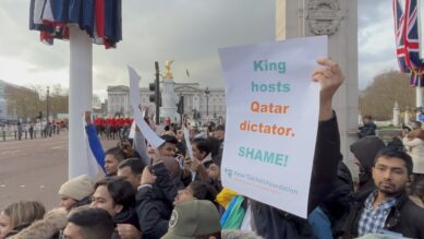 Pliny Soocoormanee Qatar protest London 2024